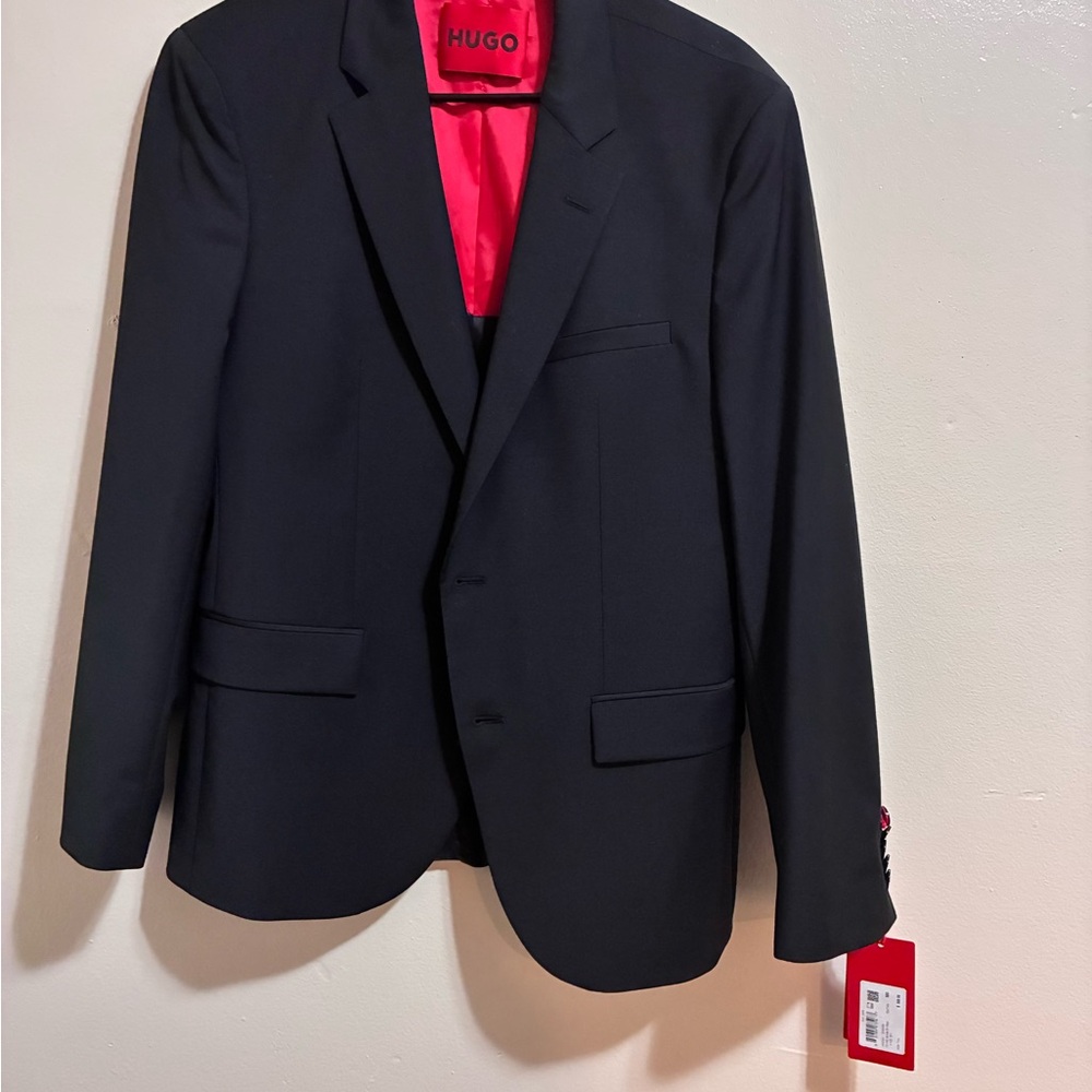 HUGO Men's Classic Black Blazer with Red Lining  men trousers 2 for 1 Deal !